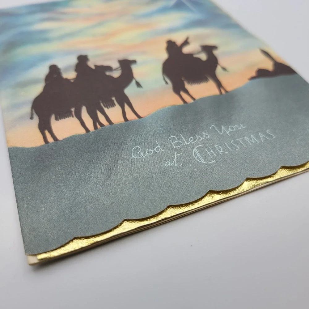 Vintage Christmas Card Three Wise Men Geo‎ & Anna Signed Gold Accent